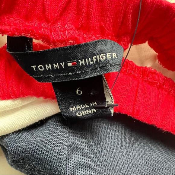Tommy Hilfiger Girls Logo Red White Blue Short Sleeve Drawstring Romper Sz 4-6x - Picture 3 of 13